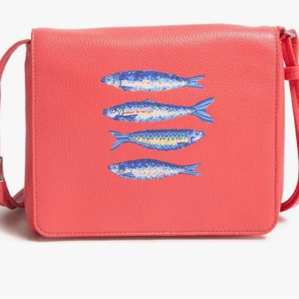 Vera Bradley Coral Shoulder Bag with Blue Fish Design